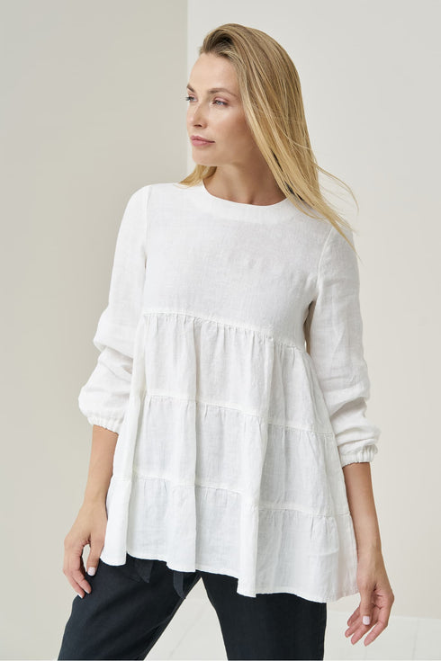 Image 4 of Linen blouse top has long sleeves and a ruffled bottom Vilte from Baltic Linen